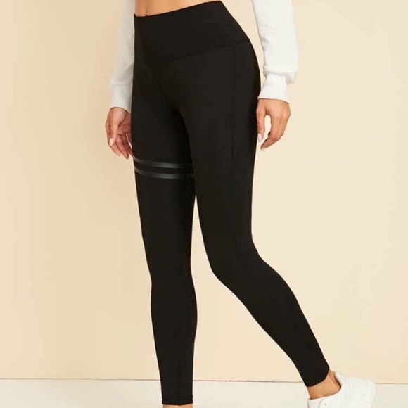 NWOT High Waist Striped Panel Leggings - Picture 3 of 3